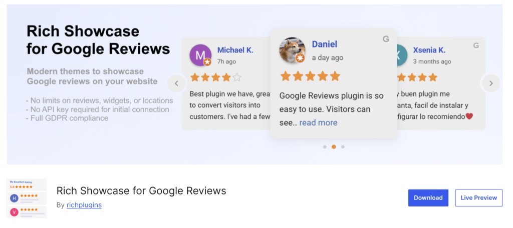 Rich Showcase for Google Reviews 