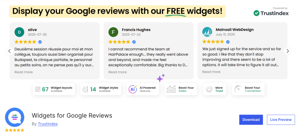 Widgets for Google Reviews